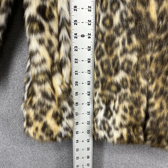 Eliza J Coat Womens Large Brown Faux Fur Animal Print Snap Mid Length Jacket - Picture 8 of 16